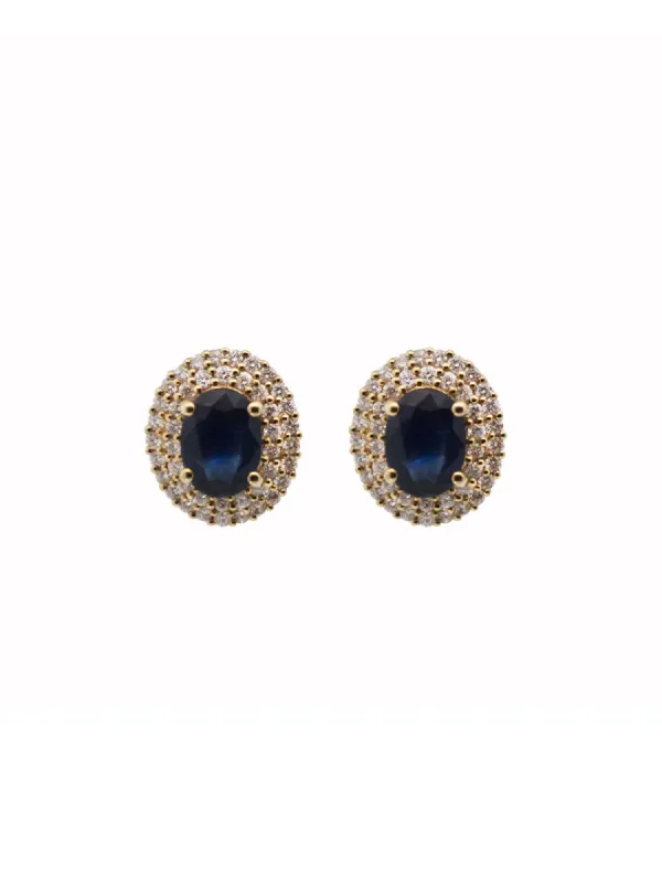 3.14ct Diamond Sapphire 18K Gold Halo Stud Earrings sold by Wish Fine Jewelry