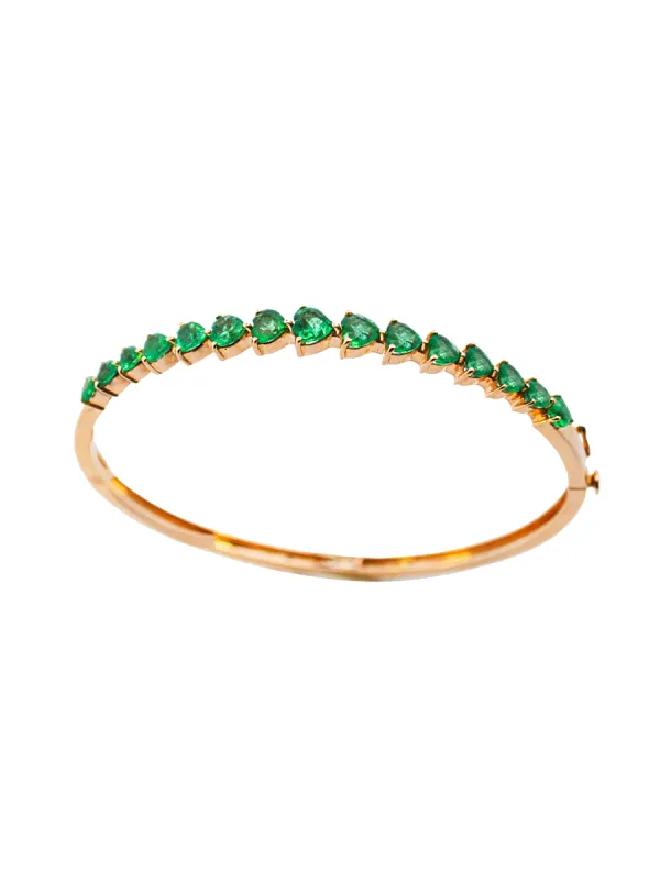 3.15ct Emerald 14K Gold Heart Shape Bangle Bracelet sold by Wish Fine Jewelry