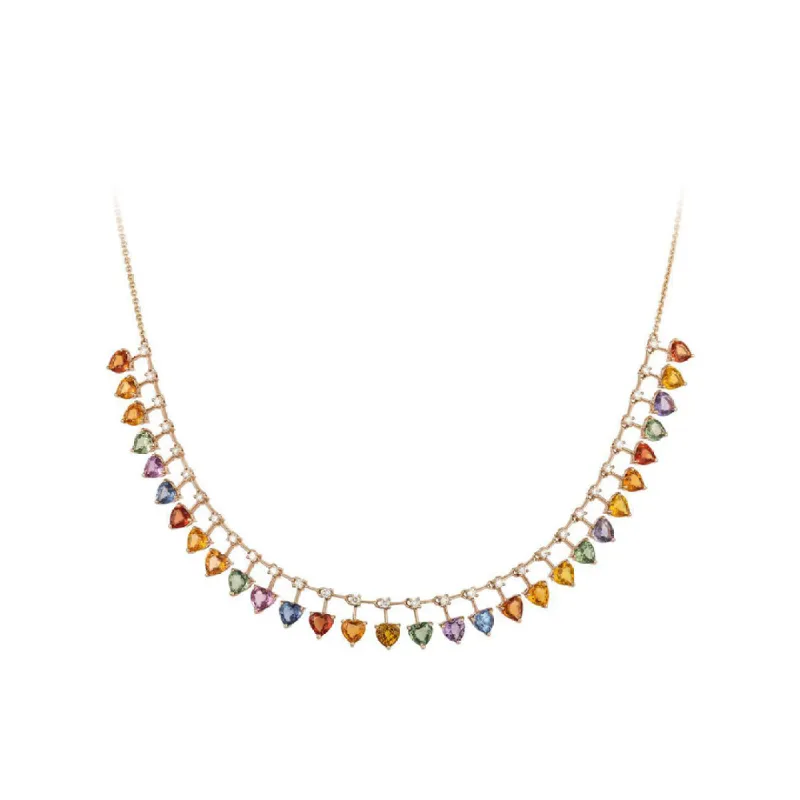 19.03ct Diamond Multi Color Sapphire 18K Gold Floating Heart Necklace sold by Wish Fine Jewelry
