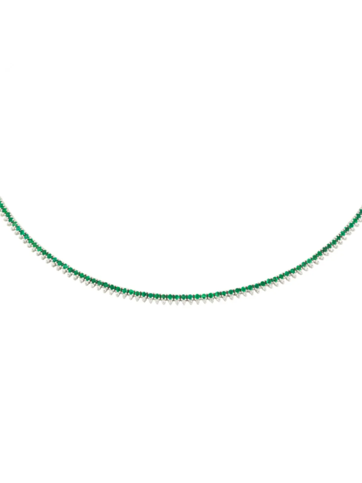 4.06ct Diamond Emerald 18K Gold Stationed Tennis Necklace sold by Wish Fine Jewelry