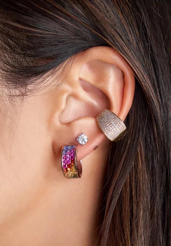 2.80ct Multi Color Sapphire 14K Gold Rainbow Hoop Earrings sold by Wish Fine Jewelry