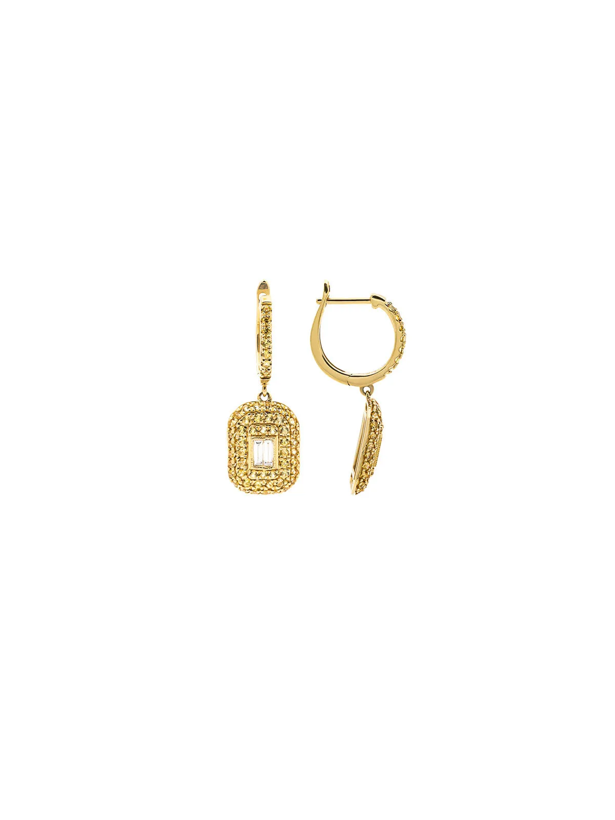 1.39ct Diamond Yellow Sapphire 18K Pave Round Baguette Drop Earrings sold by Wish Fine Jewelry