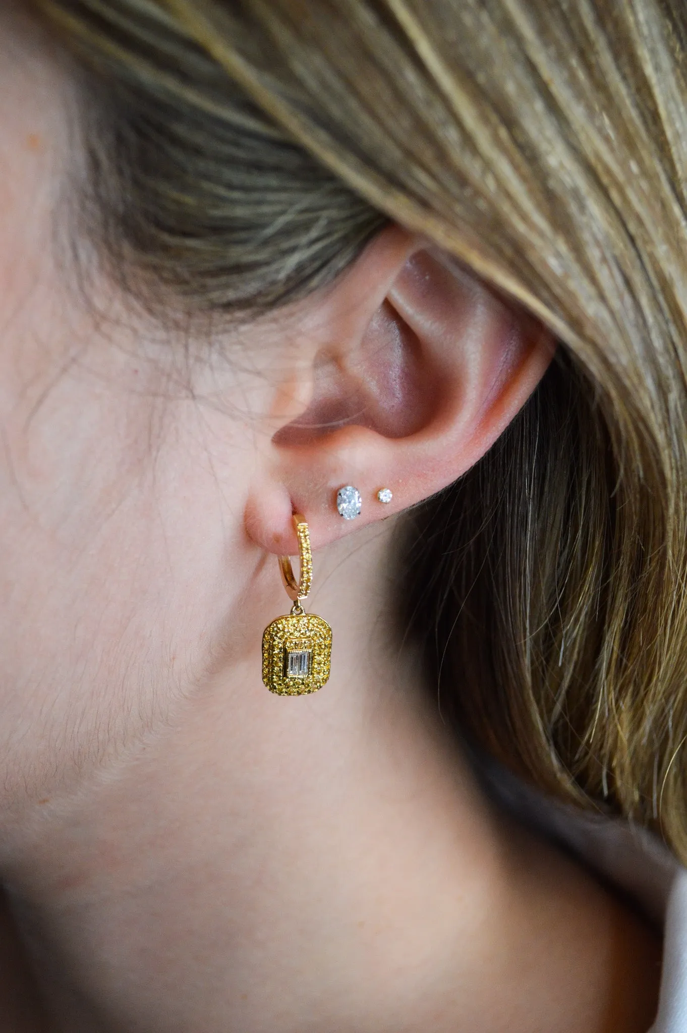 1.39ct Diamond Yellow Sapphire 18K Pave Round Baguette Drop Earrings sold by Wish Fine Jewelry product image thumbnail 2