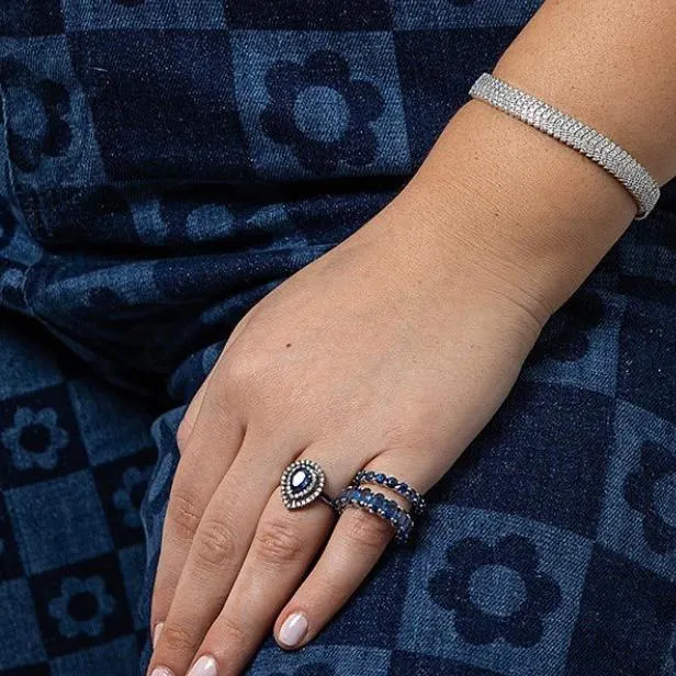 7.30ct Sapphire 18K Gold Eternity Band Ring sold by Wish Fine Jewelry product image thumbnail 2