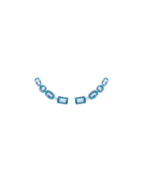 5.99ct Diamond Blue Topaz 18K Gold Four Drops Climber Earrings sold by Wish Fine Jewelry