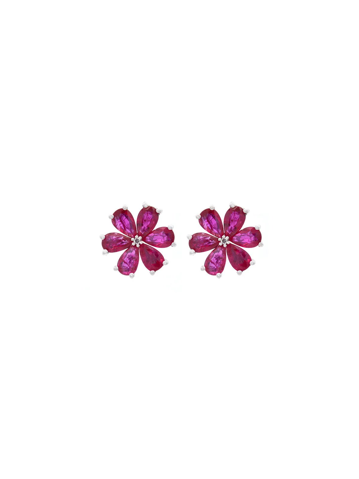 1.15ct Diamond Ruby 14K Gold Flower Stud Earrings sold by Wish Fine Jewelry