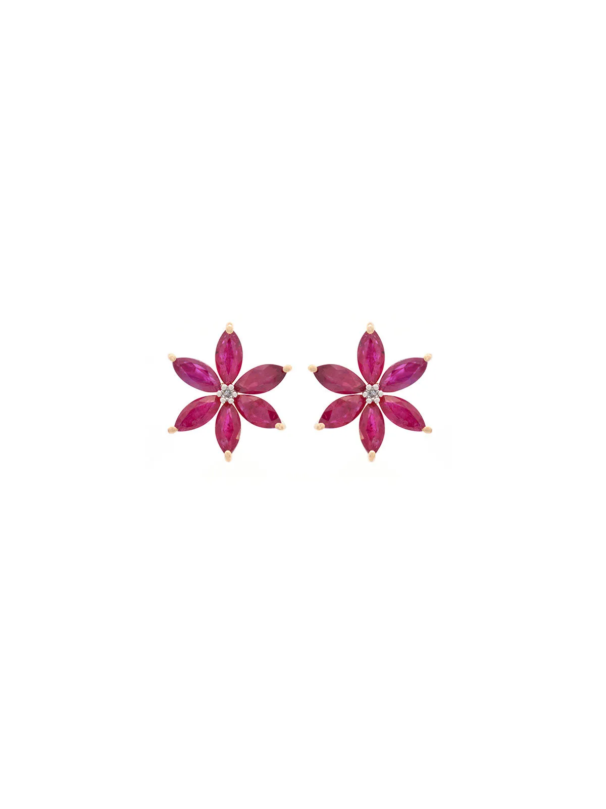 1.15ct Diamond Ruby 14K Gold Flower Earrings sold by Wish Fine Jewelry