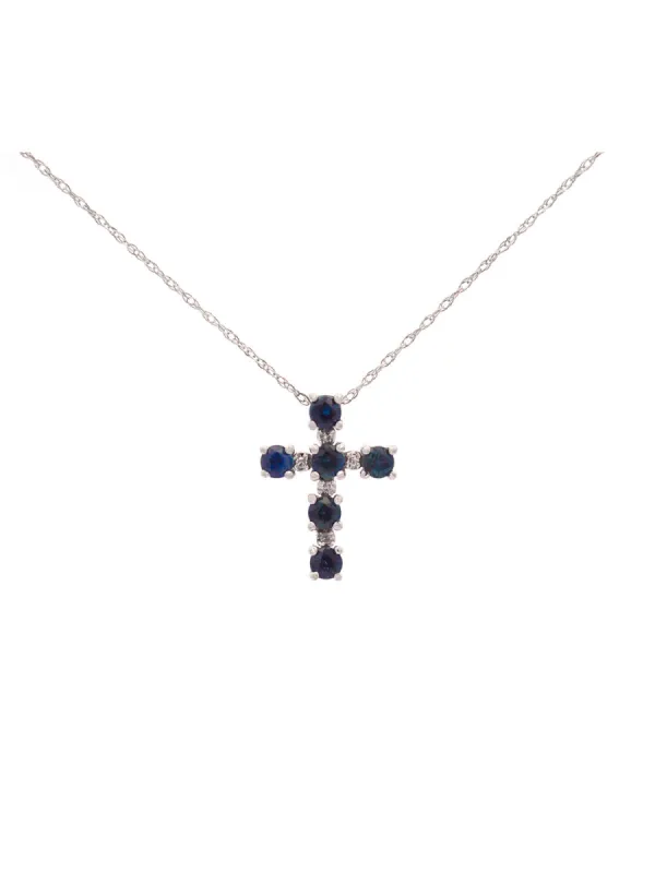 1.00ct Sapphire 14K Gold Cross Necklace sold by Wish Fine Jewelry