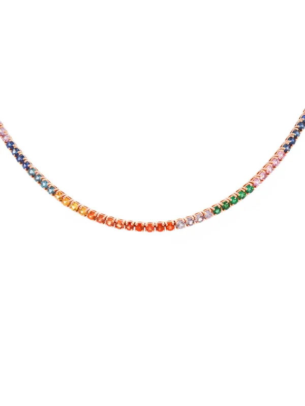 14.16ct Multi Gemstone 18K Gold Tennis Necklace sold by Wish Fine Jewelry