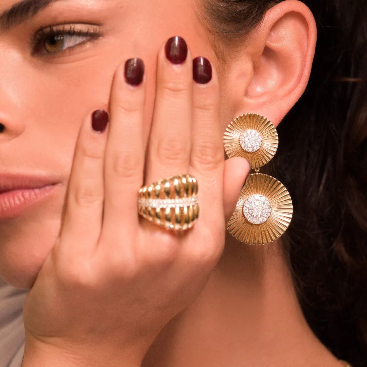 3.15ct Diamond 14K Gold Textured Statement Earrings sold by Wish Fine Jewelry product image thumbnail 2