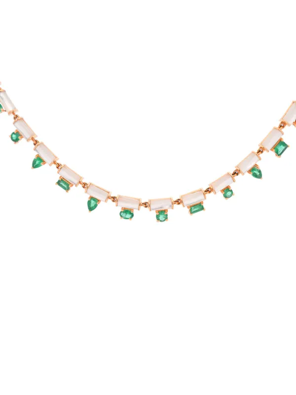 17.84ct Emerald Mother Of Pearl 14K Gold Link Necklace sold by Wish Fine Jewelry