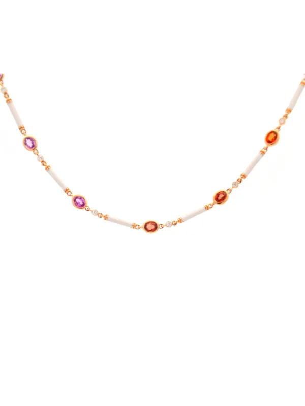 7.76ct Diamond Sapphire 14K Gold Link Necklace sold by Wish Fine Jewelry