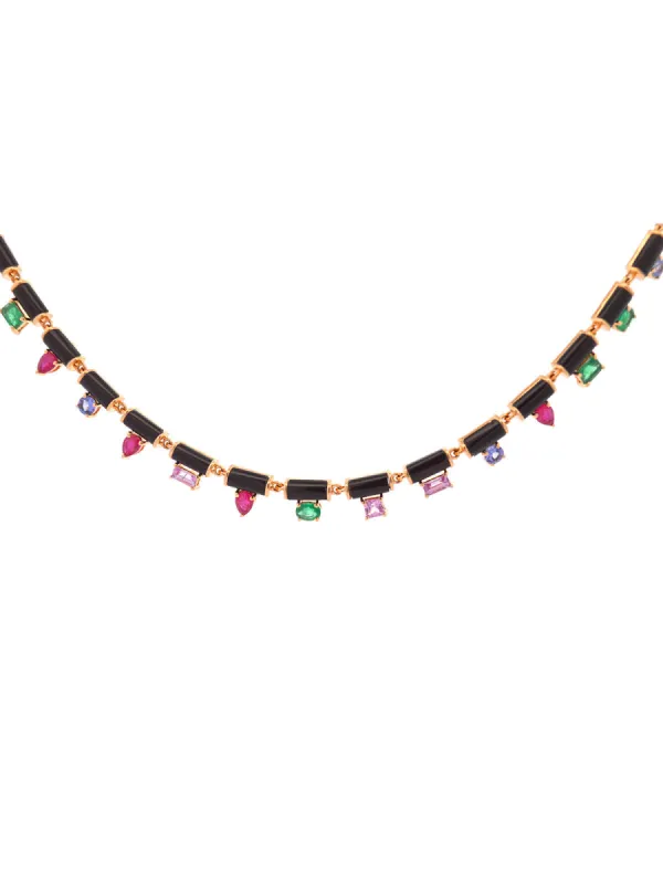 24.16ct Onyx Multi Gems 14K Gold Link Necklace sold by Wish Fine Jewelry