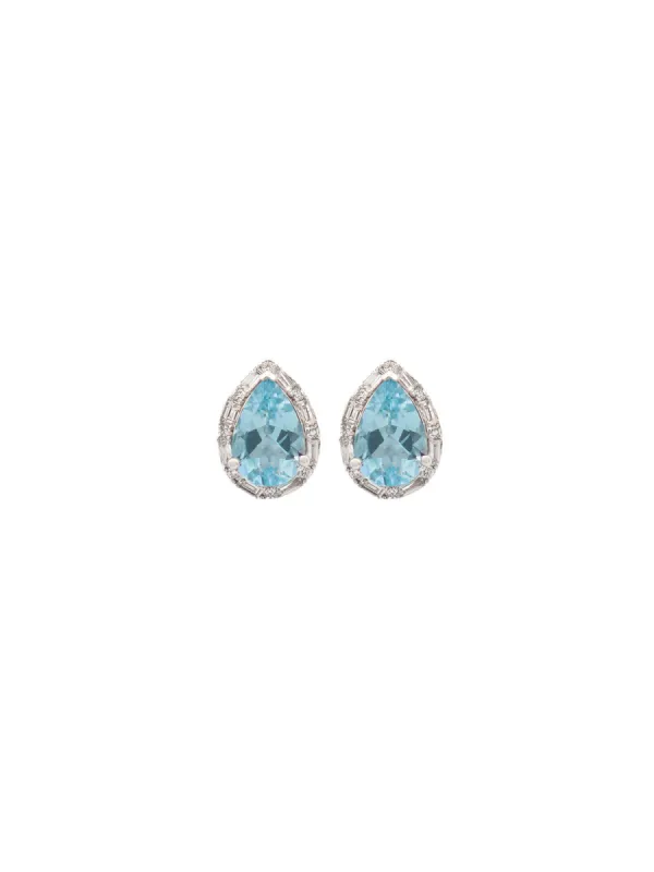2.64ct Diamond Aquamarine 14K Gold Pear Halo Stud Earrings sold by Wish Fine Jewelry