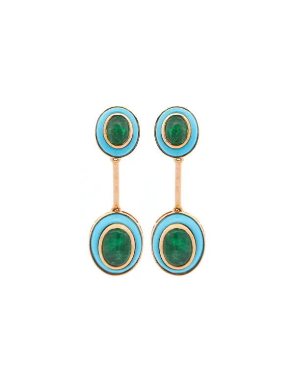 5.42ct  Emerald Turquoise 14K Gold Drop Earrings sold by Wish Fine Jewelry