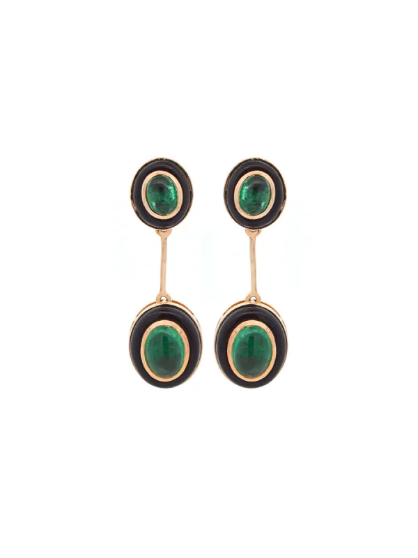 5.20ct Emerald Onyx 14K Gold Drop Earrings sold by Wish Fine Jewelry