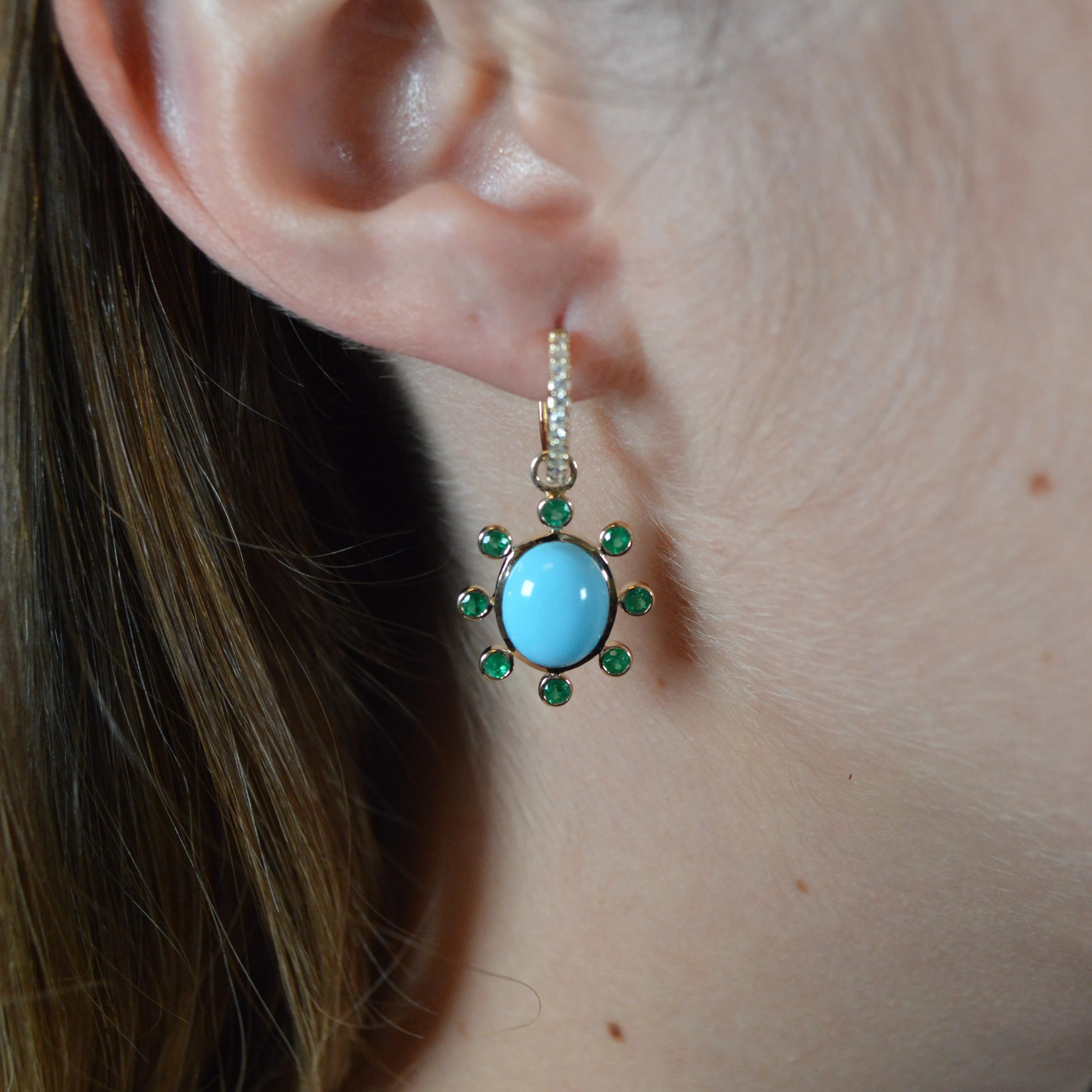 9.01ct Turquoise Emerald Diamond 14K Gold Drop Earrings sold by Wish Fine Jewelry product image thumbnail 2