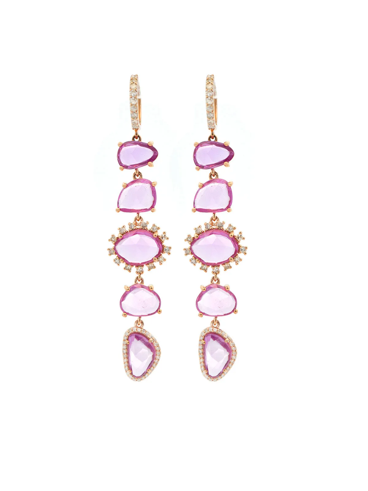 8.33ct Pink Sapphire Diamond 14K Gold Statement Drop Earrings sold by Wish Fine Jewelry