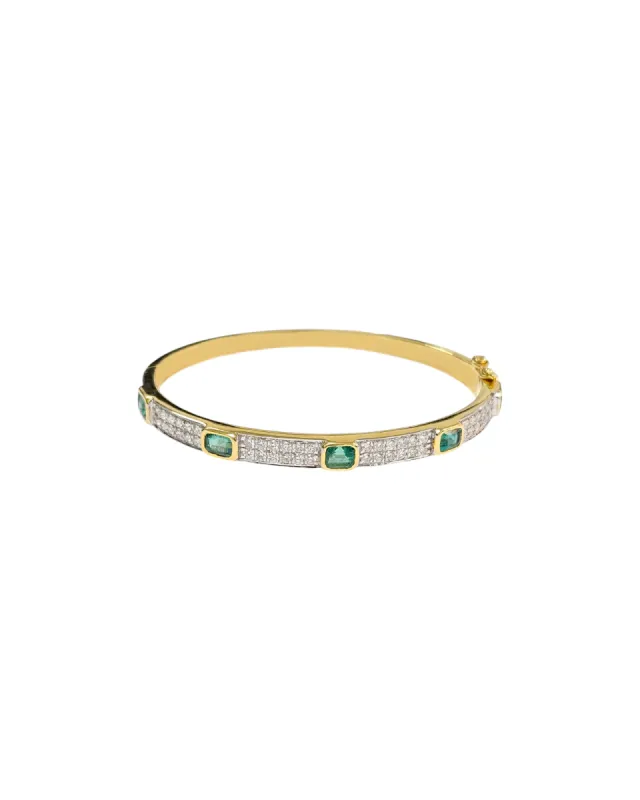 3.88ct Diamond Emerald 14K Gold Bangle Bracelet sold by Wish Fine Jewelry