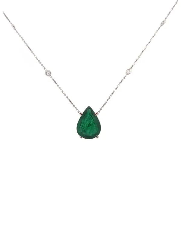 17.26ct Diamond Emerald 14K Gold Pear Cut Station Necklace sold by Wish Fine Jewelry