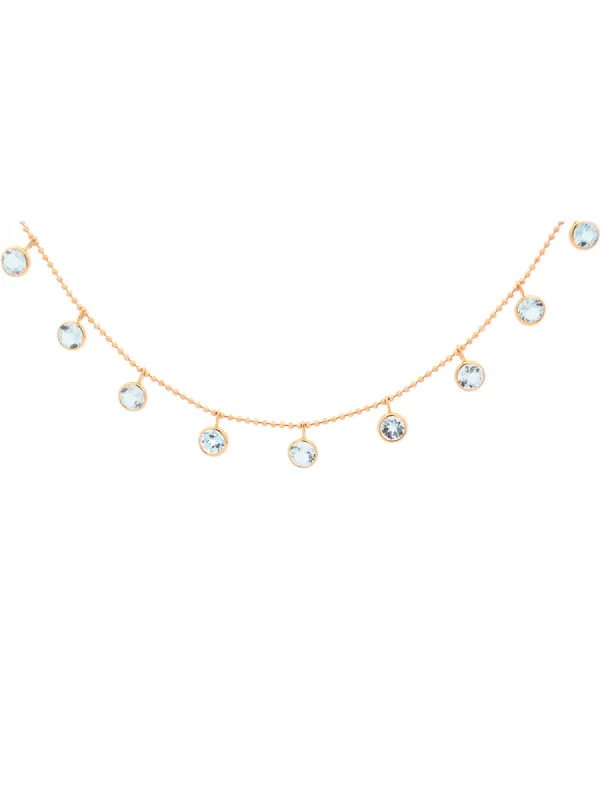 2.70ct Blue Topaz 14K Gold Station Bead Necklace sold by Wish Fine Jewelry