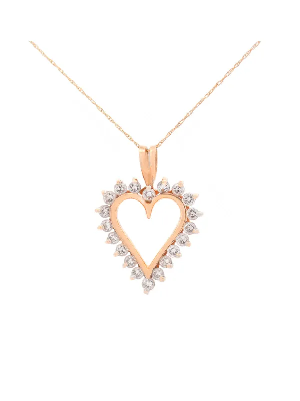 1.00ct Diamond 14K Gold Heart Dangle Drop Necklace sold by Wish Fine Jewelry