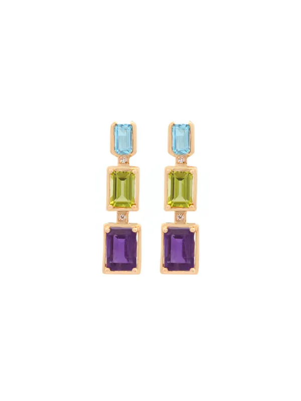3.62ct Diamond Amethyst Blue Topaz Peridot 14K Gold Linear Earrings sold by Wish Fine Jewelry