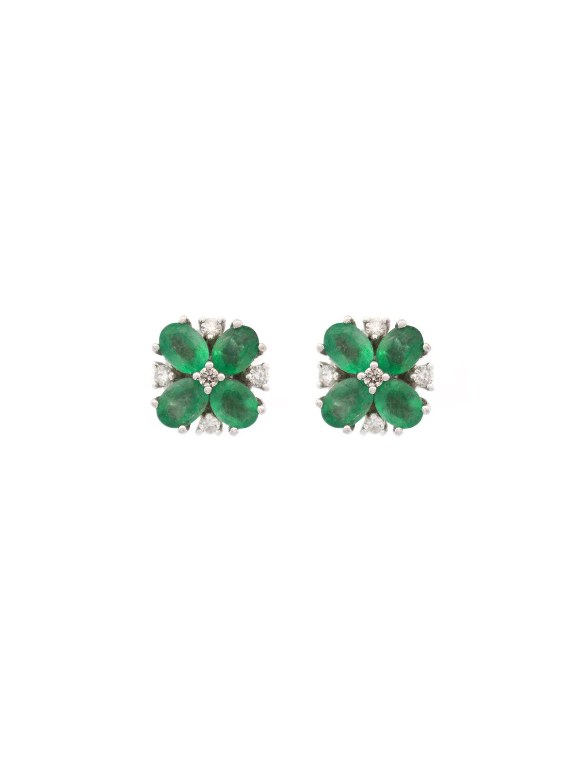 0.15ct Emerald Diamond 14K Gold Flower Earrings sold by Wish Fine Jewelry