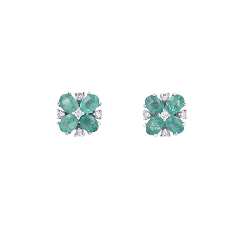 0.15ct Emerald Diamond 14K Gold Flower Earrings sold by Wish Fine Jewelry product image thumbnail 2