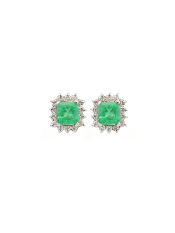 2.16ct Emerald Diamond Platinum Halo Earring sold by Wish Fine Jewelry
