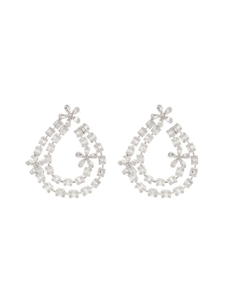 5.85ct Diamond 14K Gold Statement Flower Baguette Earrings sold by Wish Fine Jewelry