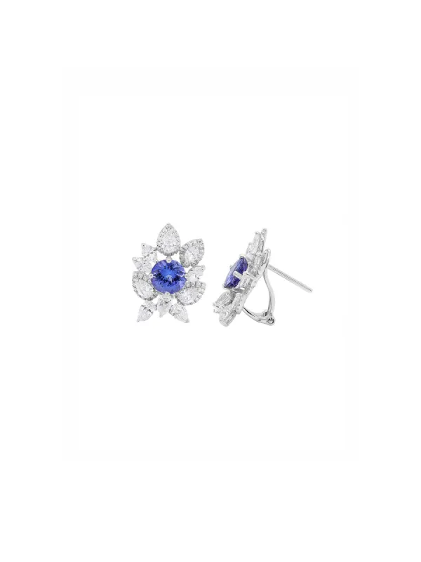7.86ct Diamond Tanzanite 18K Gold Flower Earrings sold by Wish Fine Jewelry