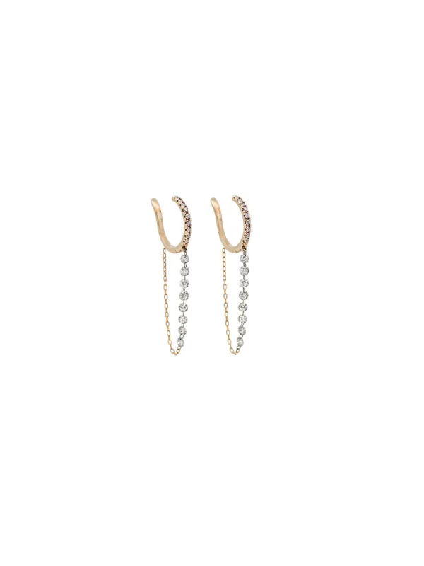 1.04ct Diamond 18K Gold Pave Double Huggie Diamond Chain Earrings sold by Wish Fine Jewelry