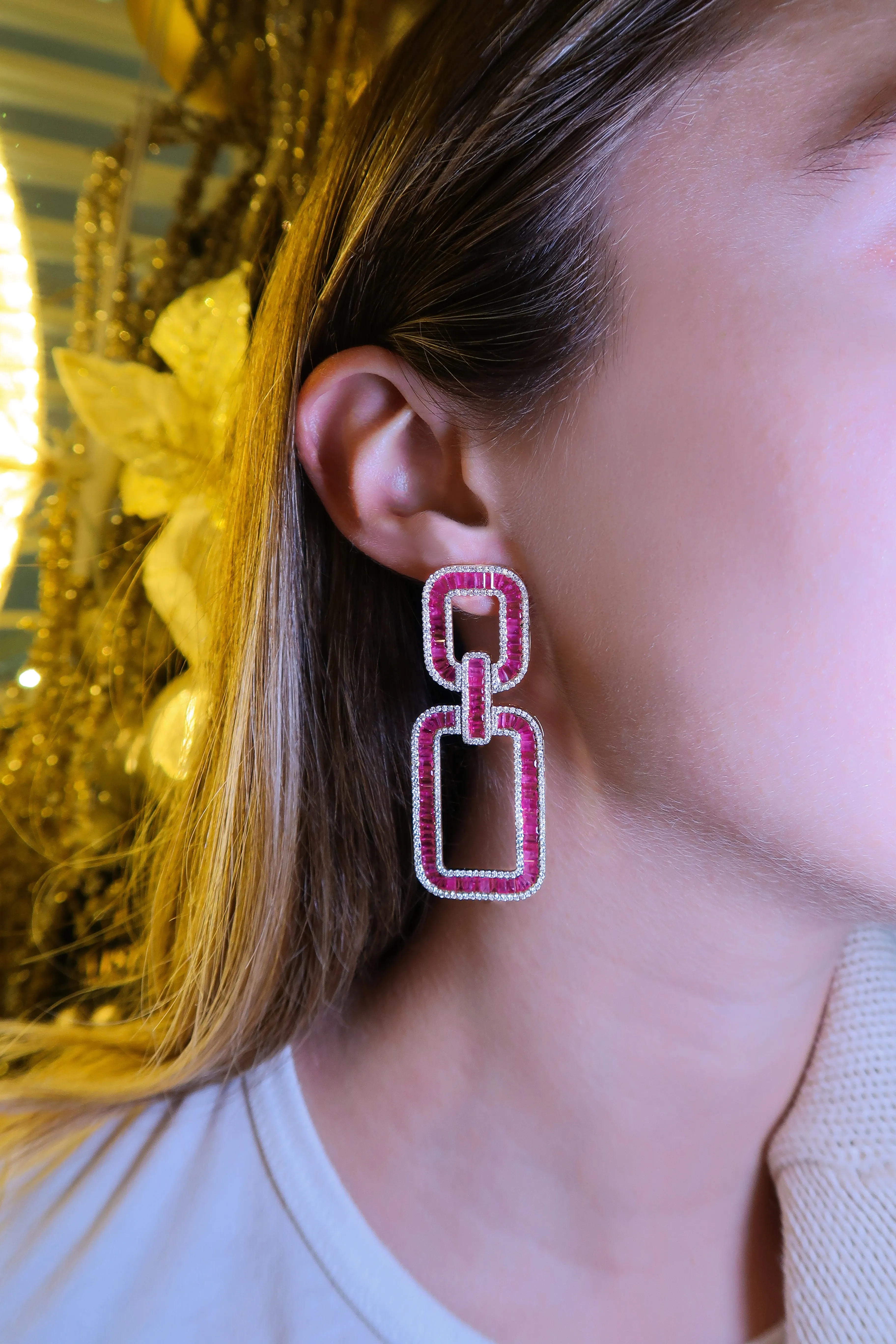 19.27ct Diamond Ruby 14K Gold Statement Earrings sold by Wish Fine Jewelry product image thumbnail 2