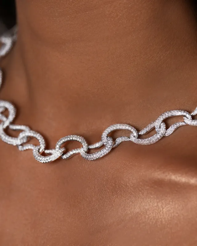 17.02ct Diamond 18K Gold Pave Half Moon Link Chain Necklace sold by Wish Fine Jewelry
