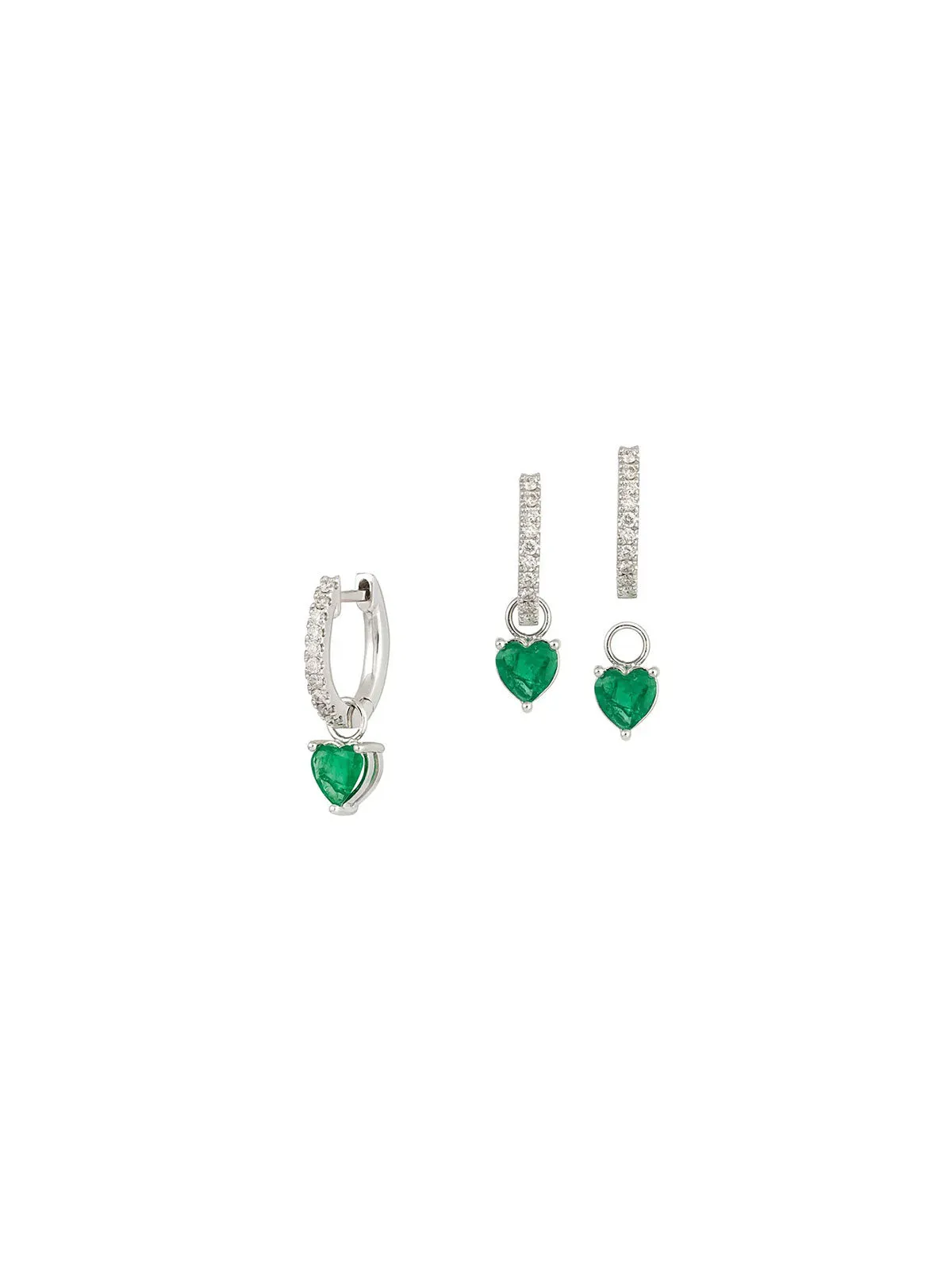 1.42ct Diamonds Emerald 18K Gold Dangle Drop Hoop Earrings sold by Wish Fine Jewelry