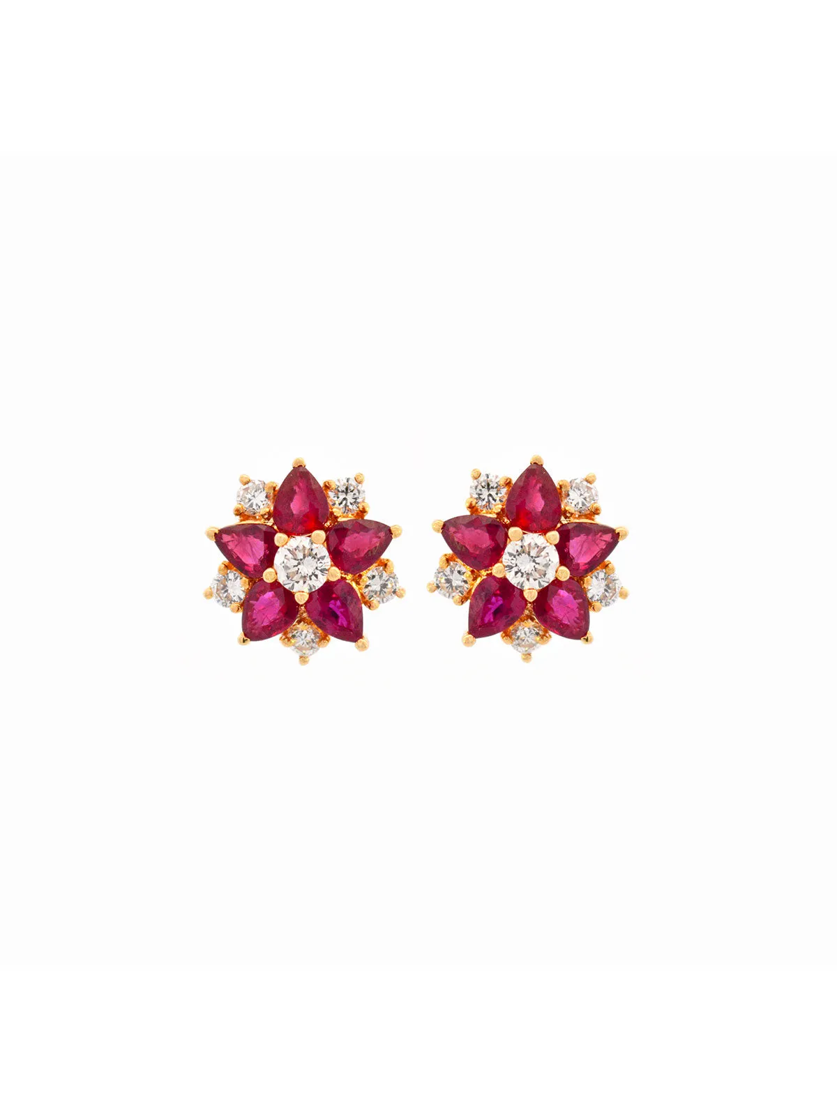 2.78ct Diamond Ruby 18K Gold Flower Earrings sold by Wish Fine Jewelry