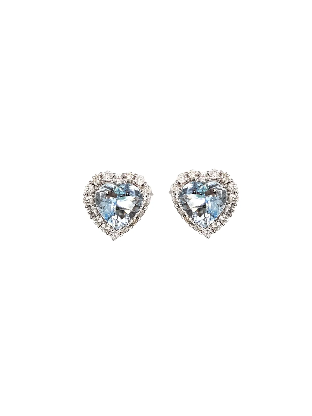 6.72ct Diamond Aquamarine 18K Gold Heart Halo Earring sold by Wish Fine Jewelry product image thumbnail 2