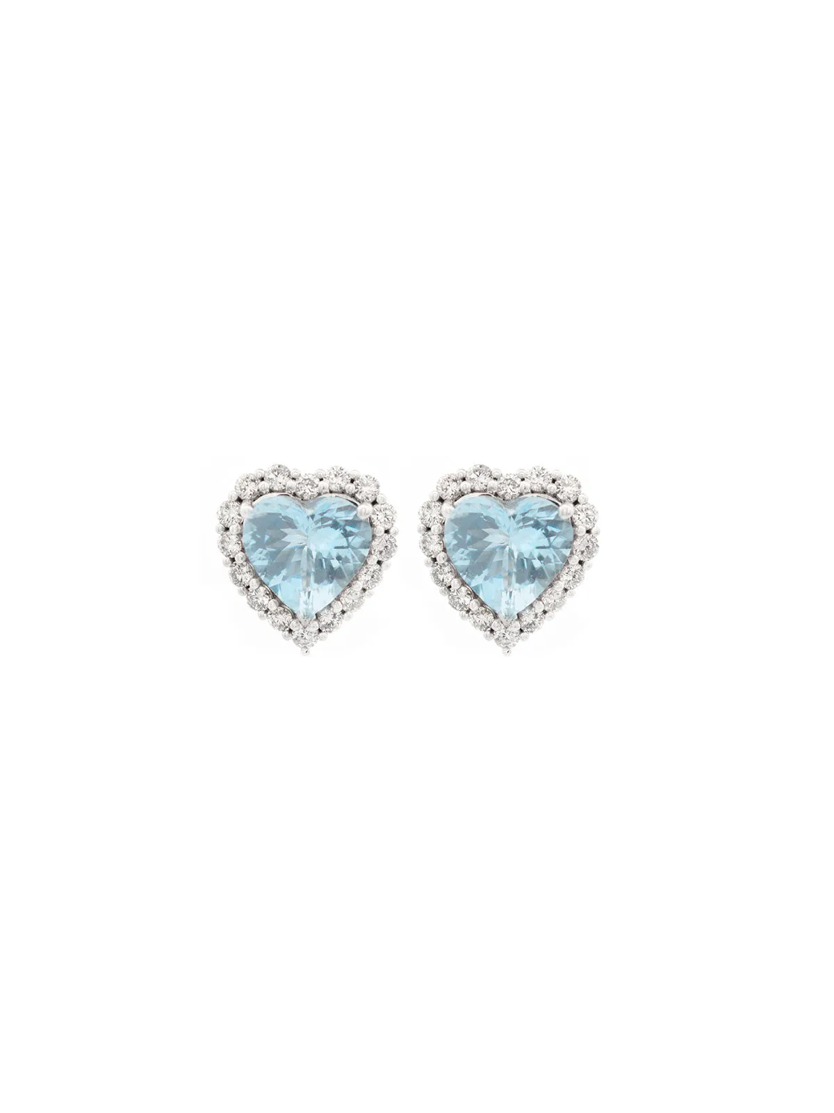 6.72ct Diamond Aquamarine 18K Gold Heart Halo Earring sold by Wish Fine Jewelry