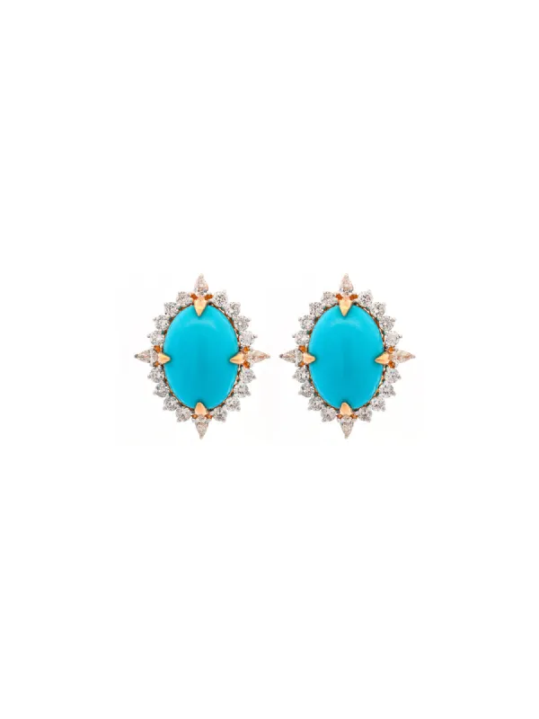 10.47ct Diamond Turquoise 18K Gold Halo Stud Earrings sold by Wish Fine Jewelry