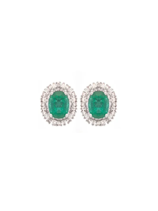 2.96ct Diamond Emerald 18K Gold Halo Stud Earrings sold by Wish Fine Jewelry