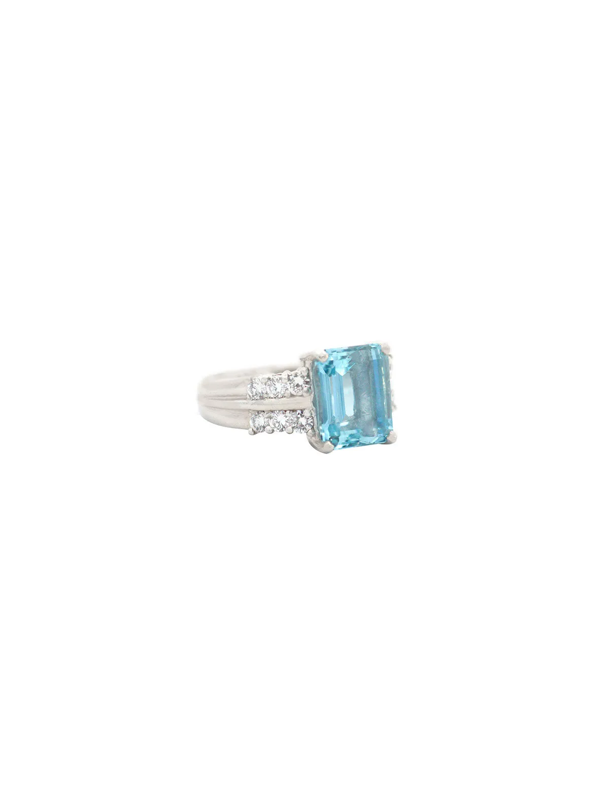 3.94ct Diamond Aquamarine Platinum Cushion Ring sold by Wish Fine Jewelry product image thumbnail 4