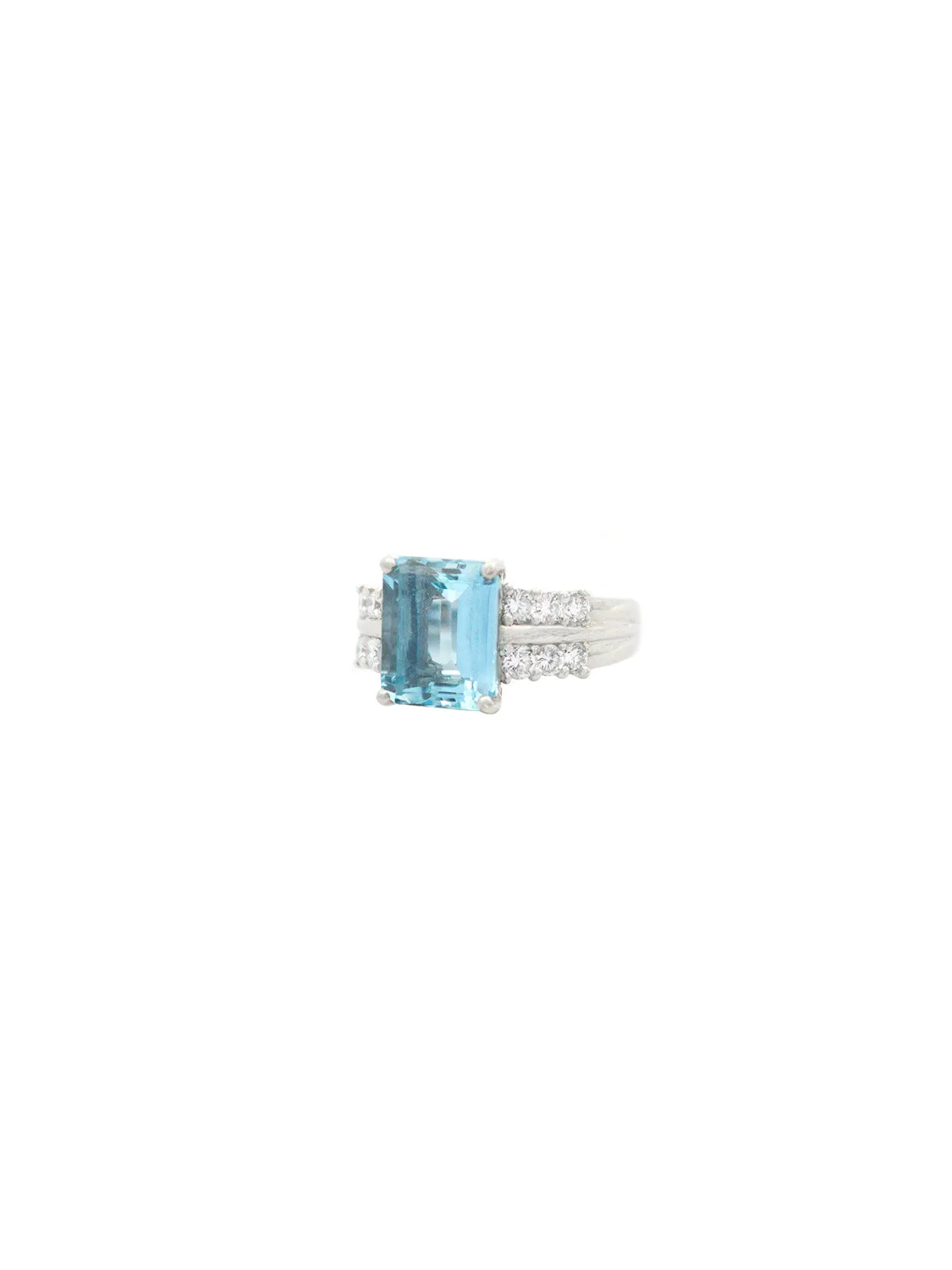 3.94ct Diamond Aquamarine Platinum Cushion Ring sold by Wish Fine Jewelry product image thumbnail 3