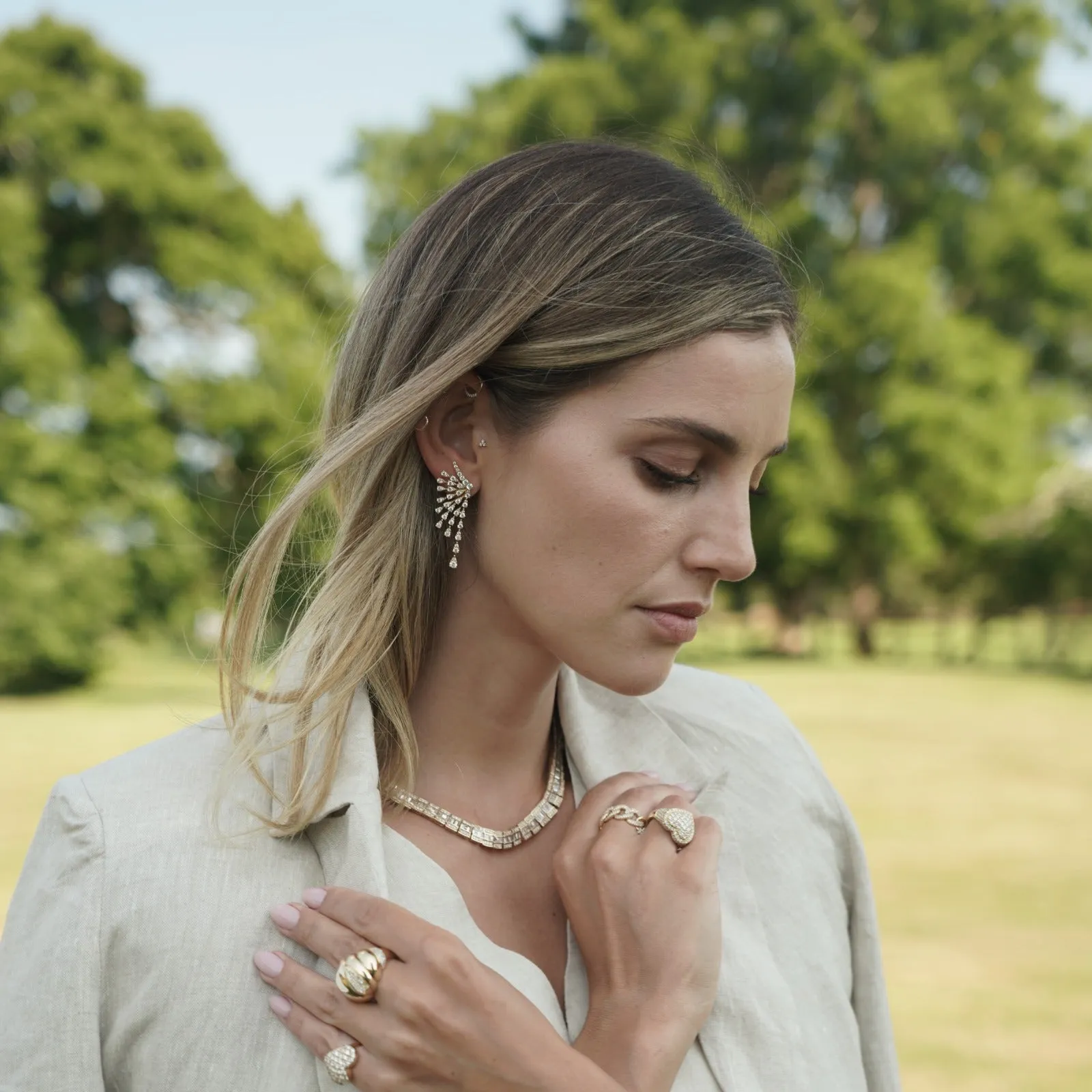 4.03ct Diamond 18K Gold Cascade Graduated Earrings sold by Wish Fine Jewelry product image thumbnail 3