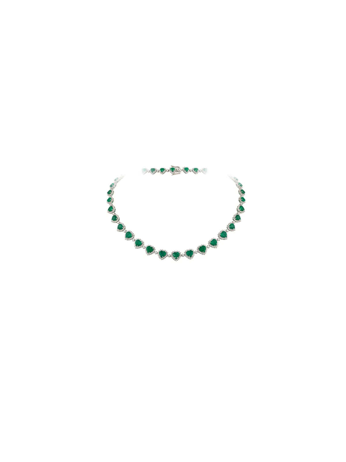35.67ct Emerald 18K Gold Heart Tennis Necklace sold by Wish Fine Jewelry product image thumbnail 2