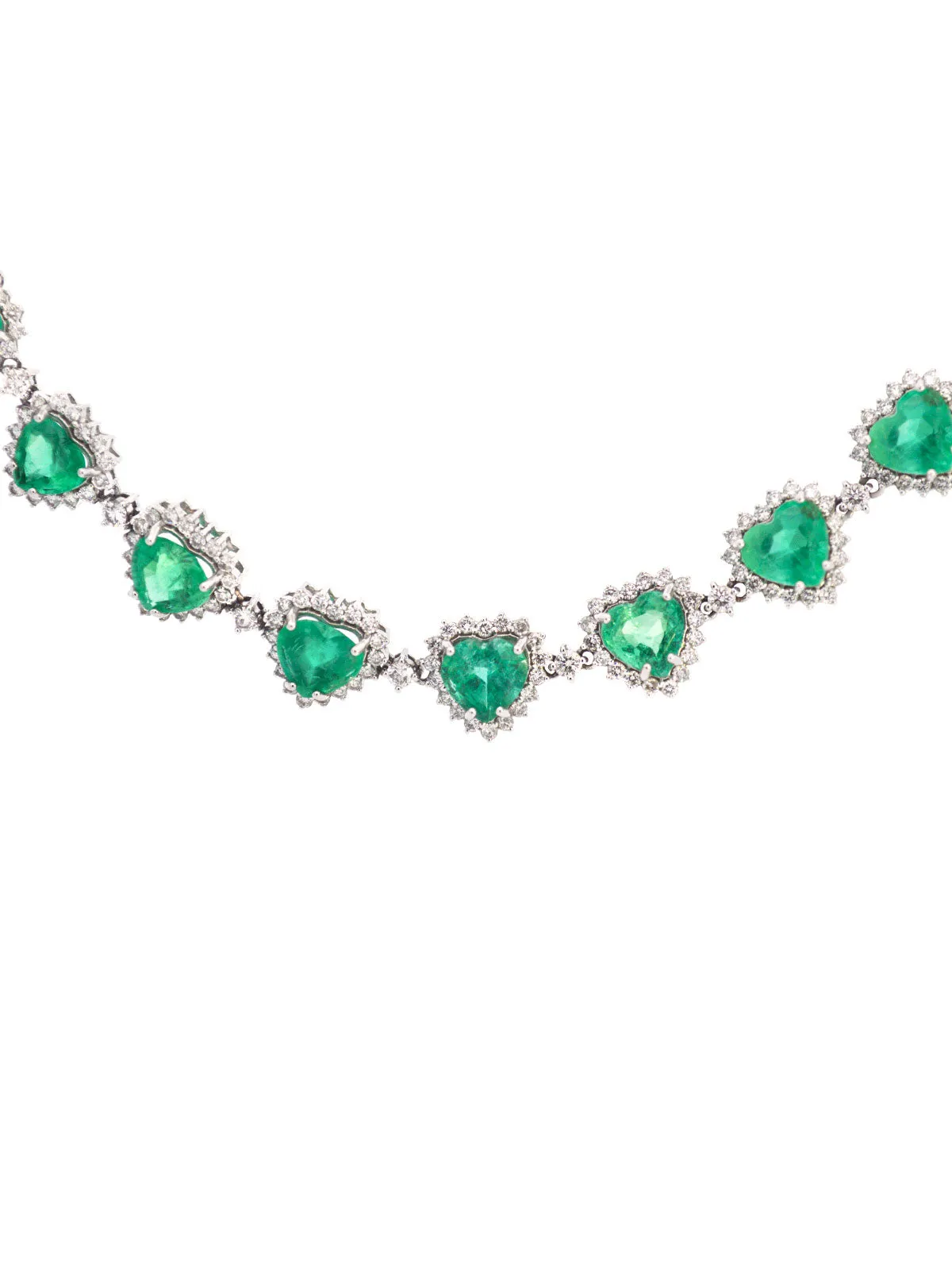 35.67ct Emerald 18K Gold Heart Tennis Necklace sold by Wish Fine Jewelry