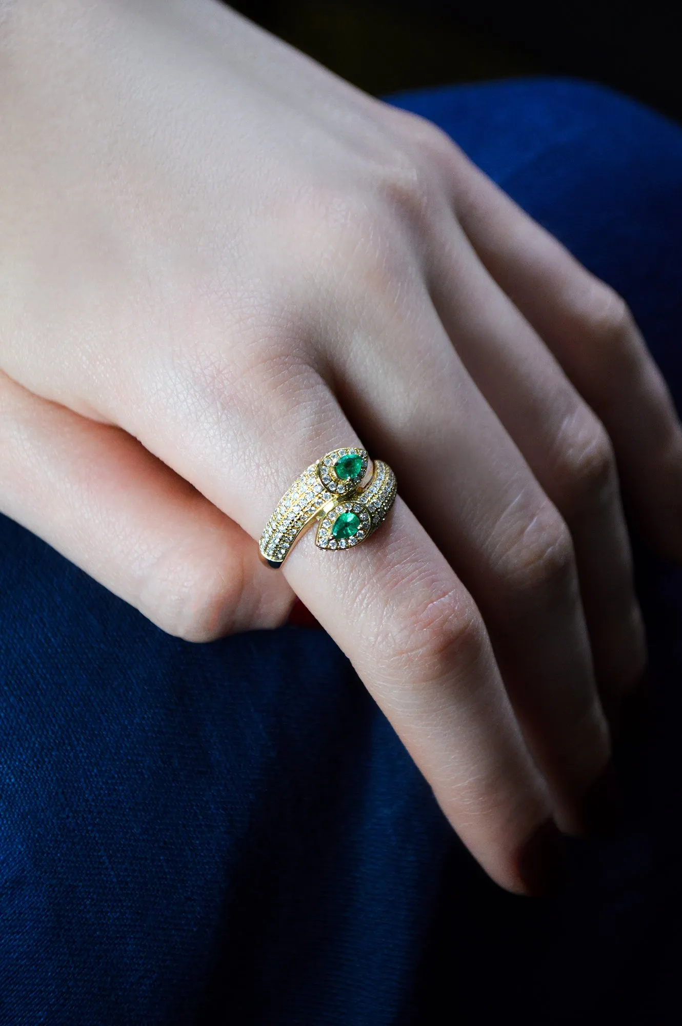 1.08ct Diamond Emerald 14K Gold Bypass Ring sold by Wish Fine Jewelry product image thumbnail 2