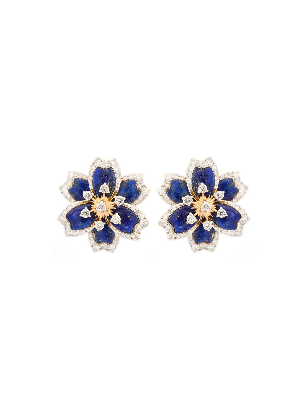 1.26ct Diamond Lapis Lazuli 14K Gold Flower Earrings sold by Wish Fine Jewelry
