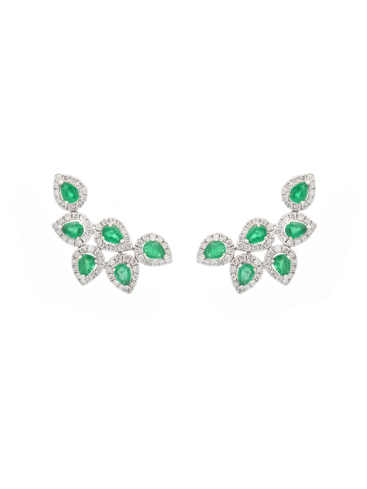 2.66ct Diamond Emerald 18K Gold Cluster Climber Earrings sold by Wish Fine Jewelry