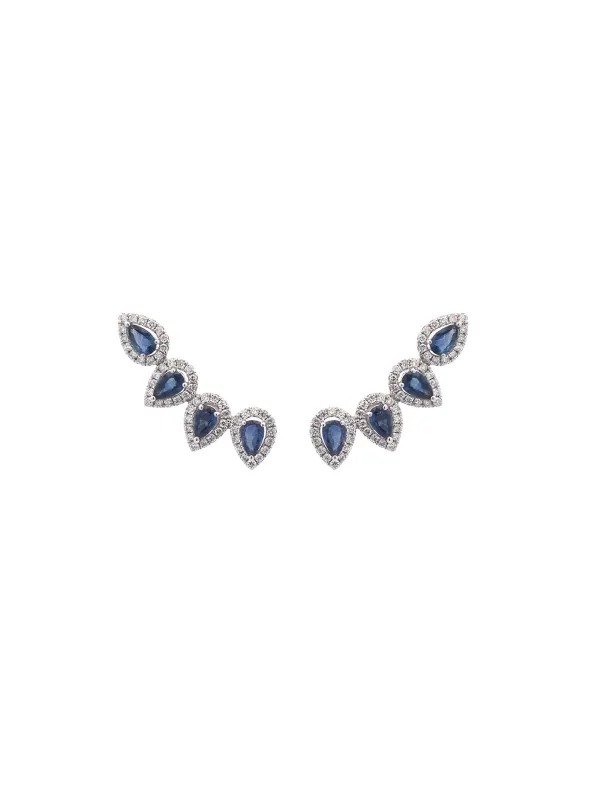 2.60ct Diamond Sapphire 18K Gold Climber Earrings sold by Wish Fine Jewelry